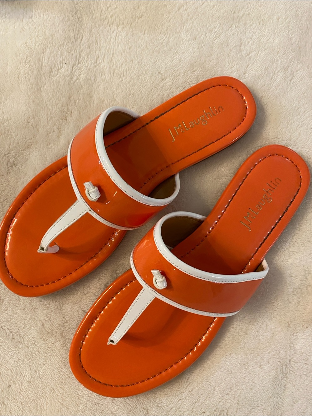 J. McLaughlin Leslie Thong Sandal Orange and White Patent 8 - Picture 2 of 7